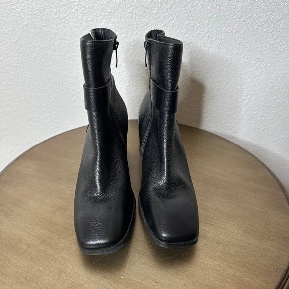 Paul Green Ankle Boots 8 Square Toe Block Heel Zip Leather Casual Black Nirvana