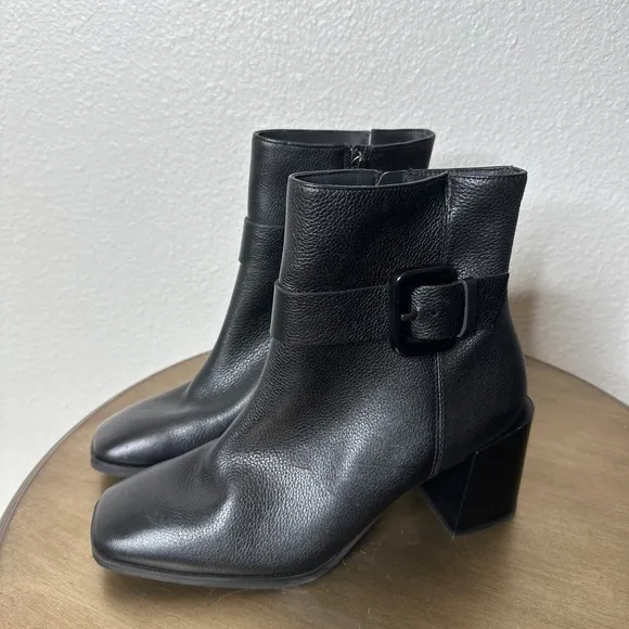 Paul Green Ankle Boots 8 Square Toe Block Heel Zip Leather Casual Black Nirvana