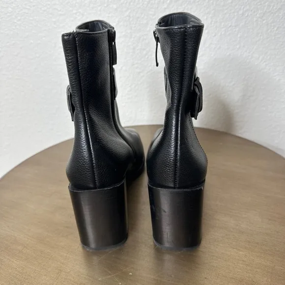 Paul Green Ankle Boots 8 Square Toe Block Heel Zip Leather Casual Black Nirvana