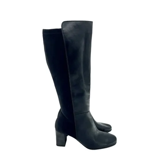 PAUL GREEN Belmont Leather Knee High Black Boots Stretch Sz 7.5 NEW $499