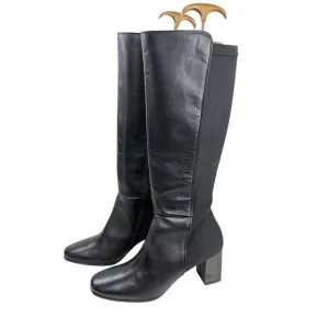 Paul Green Belmont Leather Knee High Tall Black Boots Stretch Size UK 6 US 8