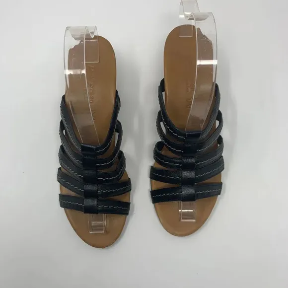 Paul Green Black Leather Strappy Wedge Sandals