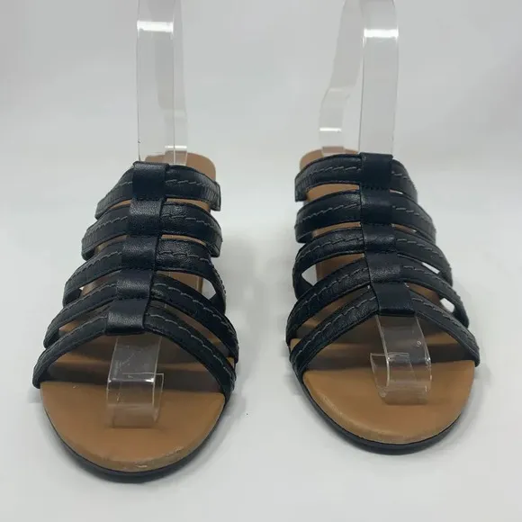 Paul Green Black Leather Strappy Wedge Sandals