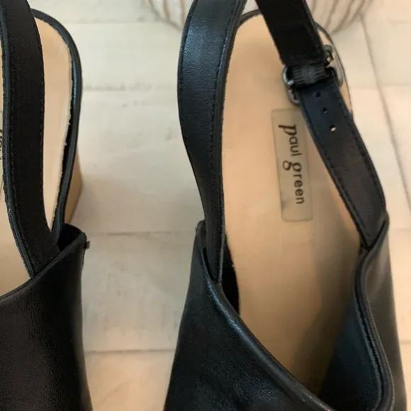 Paul Green Black Leather Women's Heeled Sandals