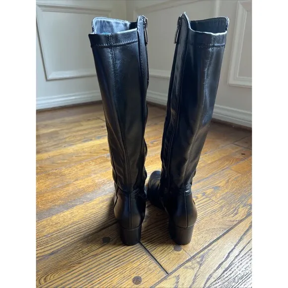 Paul Green Tall Riding Boots Womens Size 6 Black Leather Block Heel Inner Zip