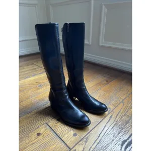 Paul Green Tall Riding Boots Womens Size 6 Black Leather Block Heel Inner Zip
