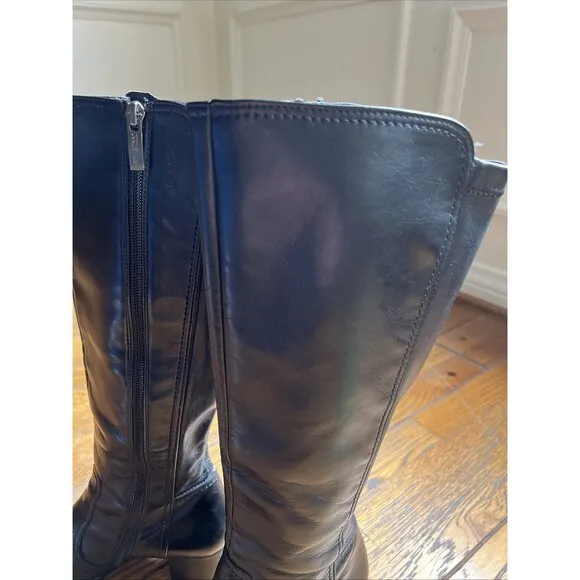 Paul Green Tall Riding Boots Womens Size 6 Black Leather Block Heel Inner Zip