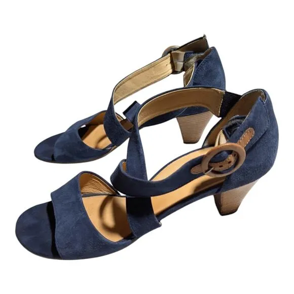 Paul Green Vanessa Navy Blue Suede Strappy Low Heel Sandals Sz UK 8 US 10.5