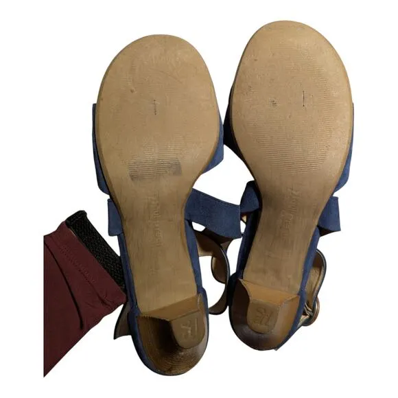 Paul Green Vanessa Navy Blue Suede Strappy Low Heel Sandals Sz UK 8 US 10.5