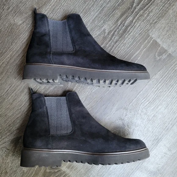 Paul Green Vienna Leather Suede Pull On Stretch Panel Lug Chelsea Ankle Boots