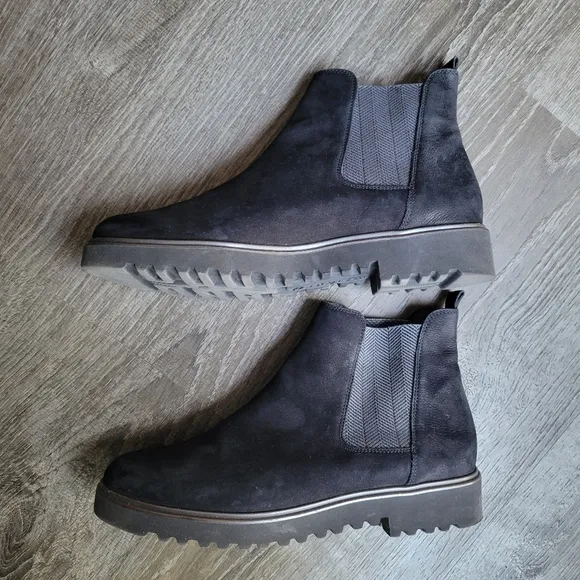Paul Green Vienna Leather Suede Pull On Stretch Panel Lug Chelsea Ankle Boots