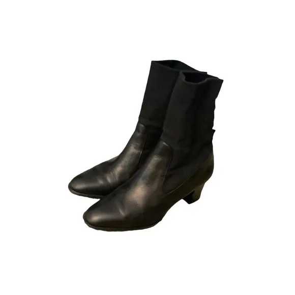 PAUL GREEN Women's Black Leather Almond Toe Block Heel Boots-Size 6