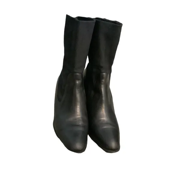 PAUL GREEN Women's Black Leather Almond Toe Block Heel Boots-Size 6