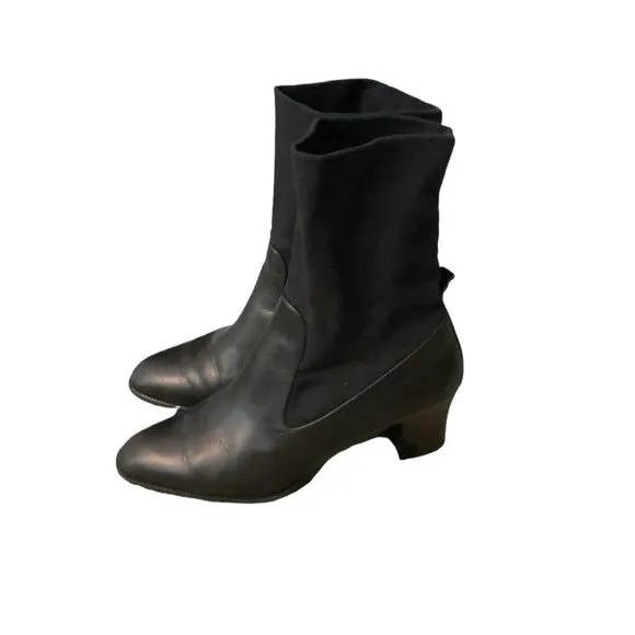 PAUL GREEN Women's Black Leather Almond Toe Block Heel Boots-Size 6