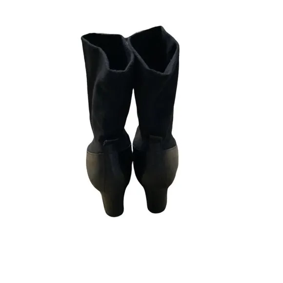 PAUL GREEN Women's Black Leather Almond Toe Block Heel Boots-Size 6