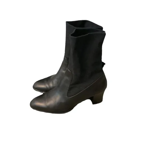 PAUL GREEN Women's Black Leather Almond Toe Block Heel Boots-Size 6