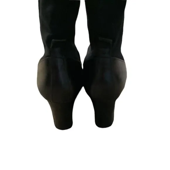 PAUL GREEN Women's Black Leather Almond Toe Block Heel Boots-Size 6