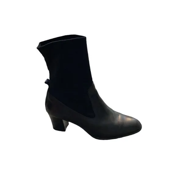 PAUL GREEN Women's Black Leather Almond Toe Block Heel Boots-Size 6