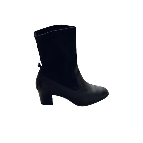 PAUL GREEN Women's Black Leather Almond Toe Block Heel Boots-Size 6