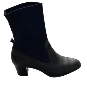 PAUL GREEN Women's Black Leather Almond Toe Block Heel Boots-Size 6