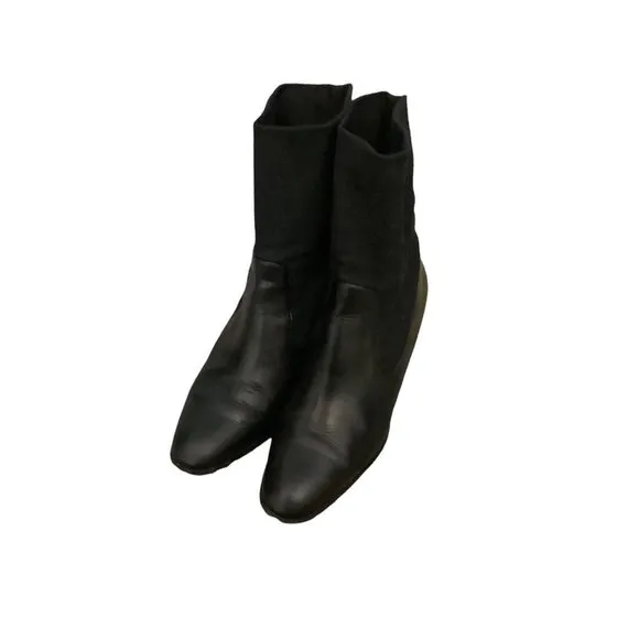 PAUL GREEN Women's Black Leather Almond Toe Block Heel Boots-Size 6