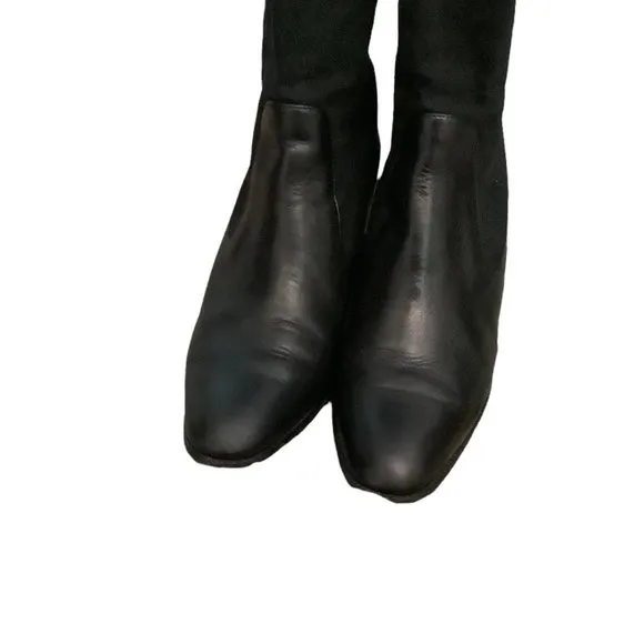 PAUL GREEN Women's Black Leather Almond Toe Block Heel Boots-Size 6