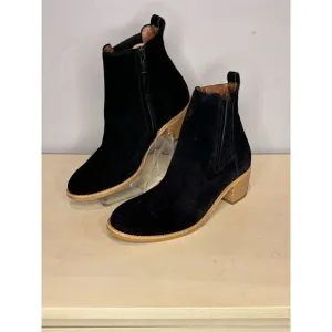 Paul Green Women's Sante Side Zip Suede Cork Block Heeled Boots Black Sz 7