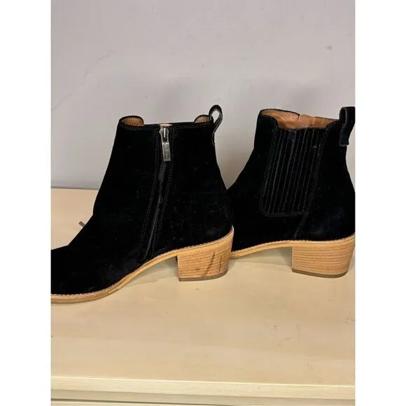 Paul Green Women's Sante Side Zip Suede Cork Block Heeled Boots Black Sz 7