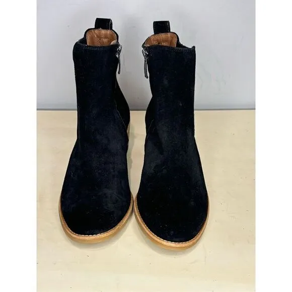 Paul Green Women's Sante Side Zip Suede Cork Block Heeled Boots Black Sz 7