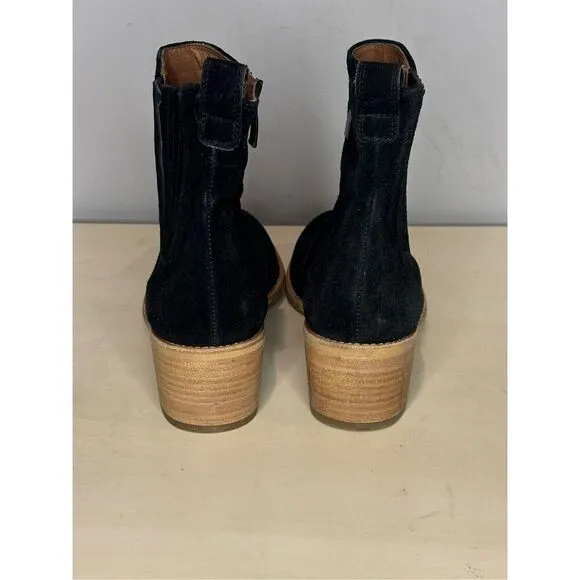 Paul Green Women's Sante Side Zip Suede Cork Block Heeled Boots Black Sz 7