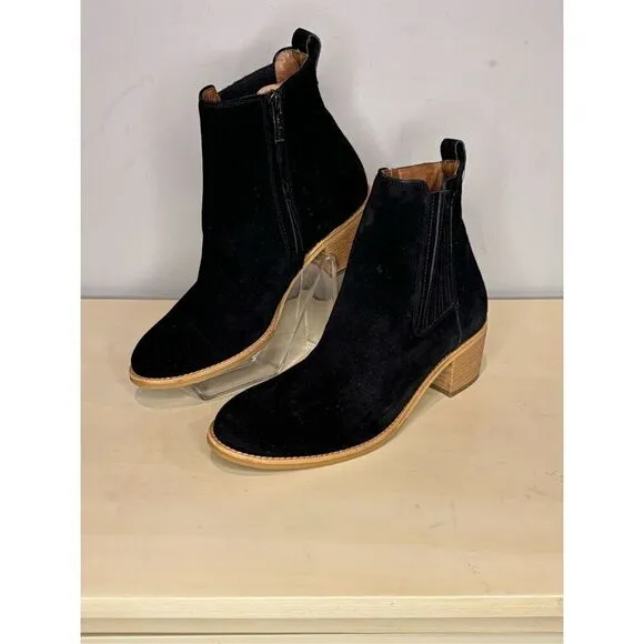Paul Green Women's Sante Side Zip Suede Cork Block Heeled Boots Black Sz 7