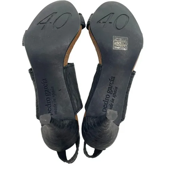 Pedro Garcia Women's Black Pebbled Leather Ankle Strappy Sandals Heel Size Eu 40