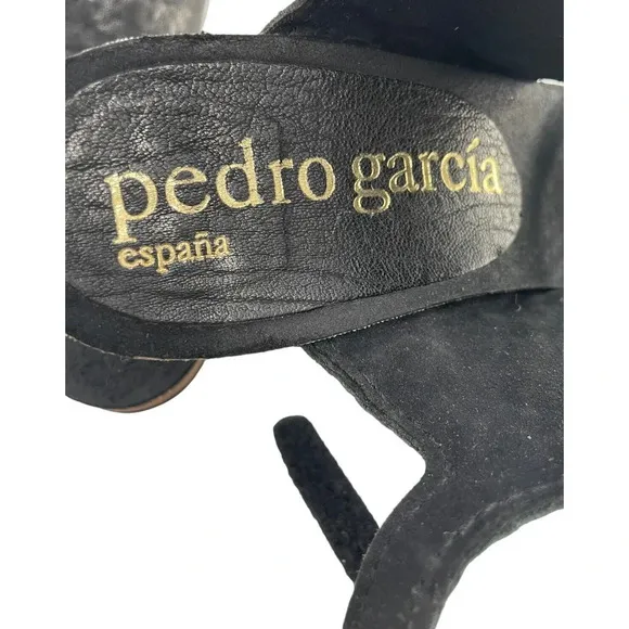 Pedro Garcia Women's Black Pebbled Leather Ankle Strappy Sandals Heel Size Eu 40
