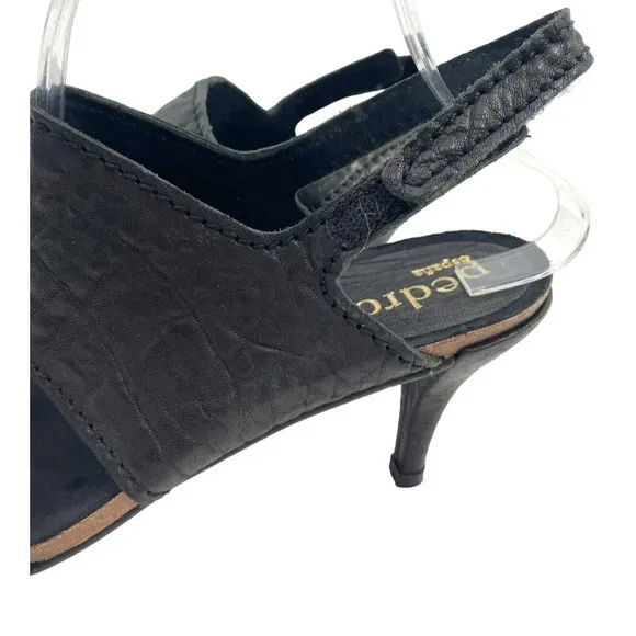 Pedro Garcia Women's Black Pebbled Leather Ankle Strappy Sandals Heel Size Eu 40