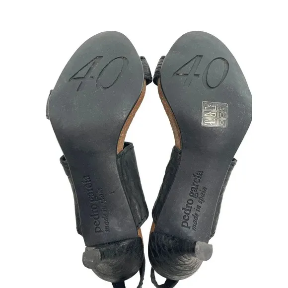 Pedro Garcia Women's Black Pebbled Leather Ankle Strappy Sandals Heel Size Eu 40