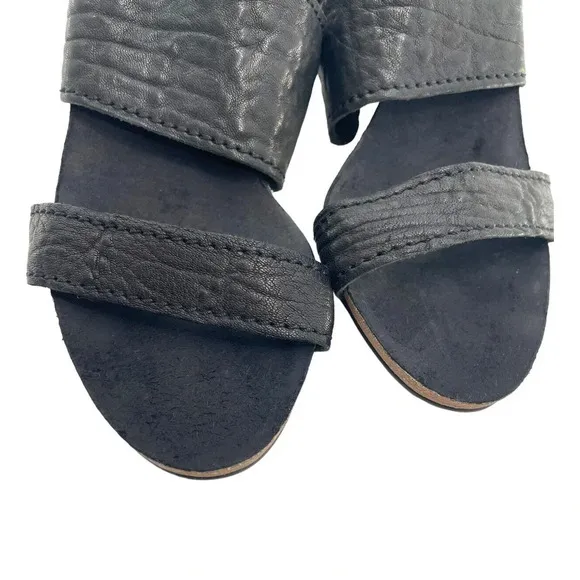 Pedro Garcia Women's Black Pebbled Leather Ankle Strappy Sandals Heel Size Eu 40