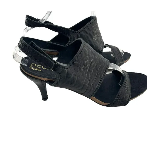 Pedro Garcia Women's Black Pebbled Leather Ankle Strappy Sandals Heel Size Eu 40