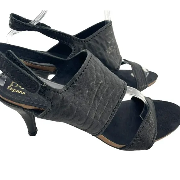 Pedro Garcia Women's Black Pebbled Leather Ankle Strappy Sandals Heel Size Eu 40