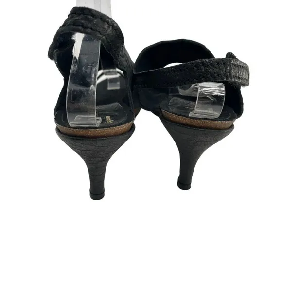 Pedro Garcia Women's Black Pebbled Leather Ankle Strappy Sandals Heel Size Eu 40