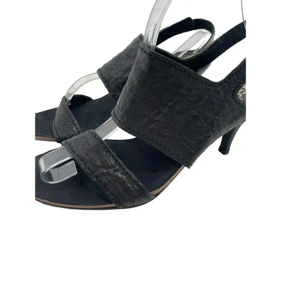 Pedro Garcia Women's Black Pebbled Leather Ankle Strappy Sandals Heel Size Eu 40