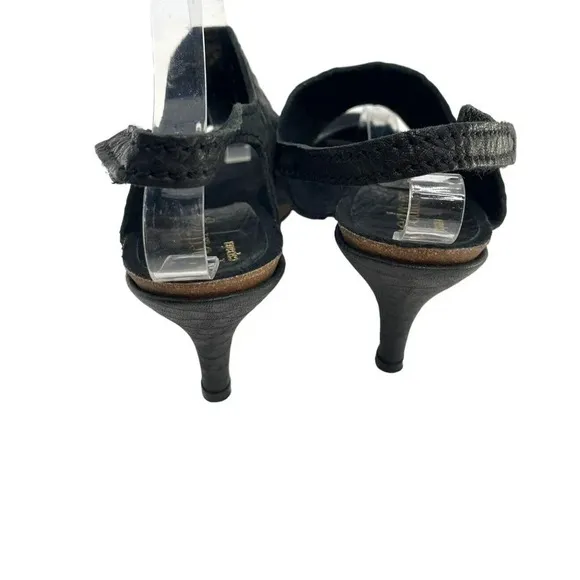 Pedro Garcia Women's Black Pebbled Leather Ankle Strappy Sandals Heel Size Eu 40