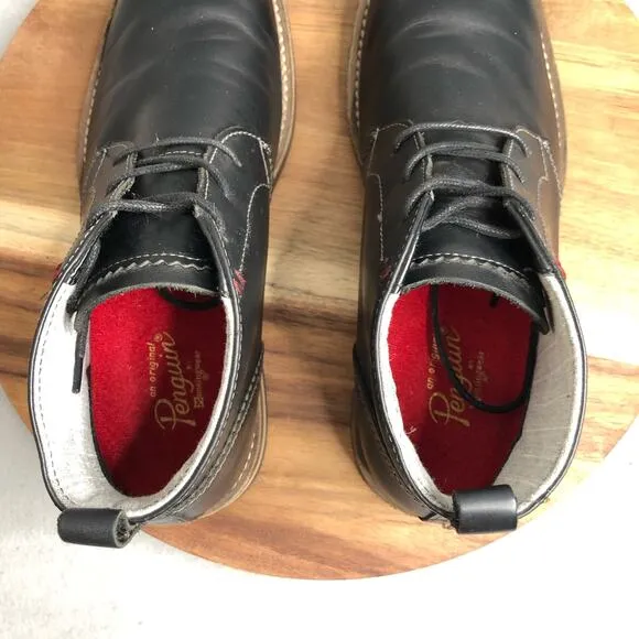 Penquin Munsingwear Monty Black Leather Chukka Boots Men Sz 8.5 Lace Up OP100198