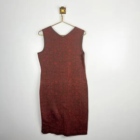 Peruvian Connection Knit Midi Tank Dress Red Brown Sleeveless V-Neck Pima Sz M
