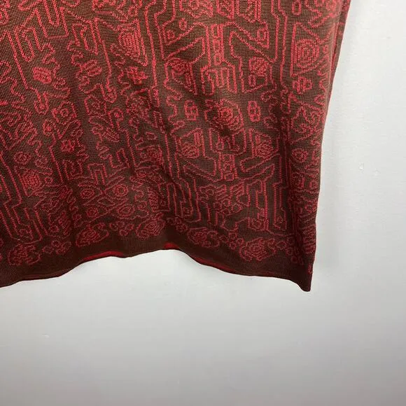 Peruvian Connection Knit Midi Tank Dress Red Brown Sleeveless V-Neck Pima Sz M