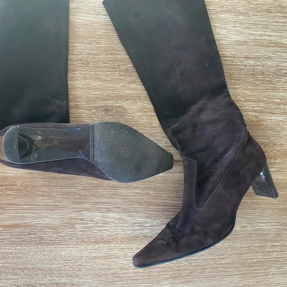 Peter Kaiser Dark Brown Suede Pull-On Heeled Boots Size 7.5