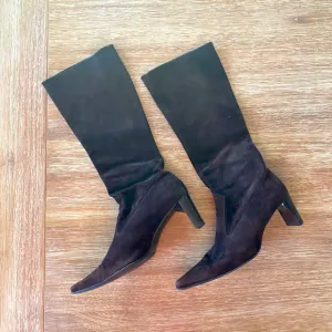Peter Kaiser Dark Brown Suede Pull-On Heeled Boots Size 7.5