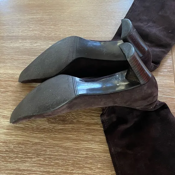 Peter Kaiser Dark Brown Suede Pull-On Heeled Boots Size 7.5