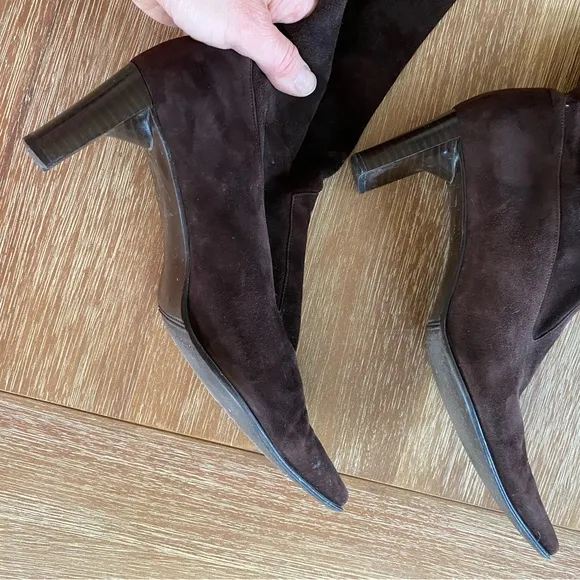 Peter Kaiser Dark Brown Suede Pull-On Heeled Boots Size 7.5