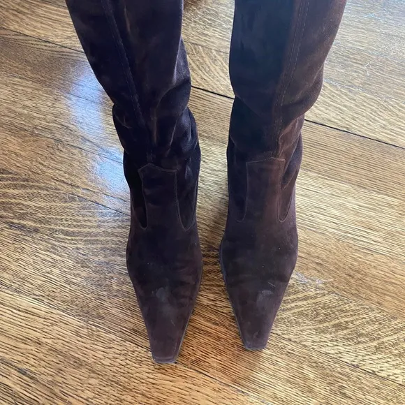 Peter Kaiser Dark Brown Suede Pull-On Heeled Boots Size 7.5