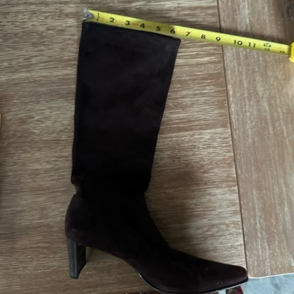 Peter Kaiser Dark Brown Suede Pull-On Heeled Boots Size 7.5